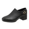 Zapatos Planos de Tacón Grueso con Boca Profunda para Mujer 2025 Nuevo Otoño Estilo Británico Tacón Medio Zapatos de Piel Suave Punta Cuadrada Tacón Alto Zapatos de Piel Suave para Mujer