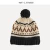 Blogger ins de Corea del Sur Otoño e Invierno nuevo cálido vintage tejido Jacquard gorro de lana con pompón de piel para mujer estudiante lindo