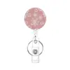 Porta-credencial retráctil de resina epoxi transfronterizo con clip de corazón rosa y lazo para tarjetas de identificación médicas, En stock