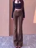 Jeans Original do Fabricante Lavado no Deserto com Efeito Desgastado, Boca de Sino, Perna Larga, Emagrecedor, Comprimento Total, Estilo Wasteland 8125
