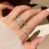 Anel Aberto Geométrico Vazado Banhado a Ouro 18k Real com Zircônia Estilo Frio de Luxo Leve High-End Anel para Dedo Indicador Joias para Mãos Femininas