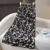 Vestido Midi Delgado con Pliegues de Flores Primavera y Verano Cintura Elástica Falda Longitud de Baile Cuadrado 72cm Falda Solar de Seda de Hielo