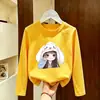 Camiseta de Manga Larga de Algodón Puro Estilo Coreano para Niñas, Primavera y Otoño, Camiseta Básica Casual con Estampado de Dibujos Animados para Bebé, Cuello Redondo