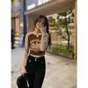 [Outlet de Fábrica] cáqui Design Americano Nicho Camiseta de Manga Longa Feminina Versátil Curta Top Estilo Spice Girl