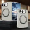 Aplicável ao iPhone Duo Versão Coreana Couro Liso Maçã 18 Tela Dobrável Duplo Eixo Central Capa de Celular Case com Suporte Magnético Rotativo