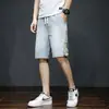 Pantalones cortos de mezclilla para hombre, verano finos holgados bordados hasta la rodilla, de trabajo modernos, versátiles casuales de longitud media