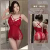 Camisola Sexy de Renda com Alça e Decote em V Profundo, Lingerie Apaixonada com Franjas Sem Tirar, Roupa Íntima Erótica Quente Transparente