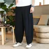 Primavera e Verão Estilo Chinês Algodão Linho plus size Solto Perna Larga Calças Bloomers plus size plus size Soltas Calças Masculinas plus size Calças Crotch