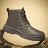 Zapatos de Hombre Botas Martin Otoño Nuevas Botas de Cuero de Caña Alta Casuales Zapatos de Cuero Tendencia de Moda Botas de Trabajo Retro Británicas Zapatos de Hombre