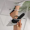 Chinelos de Salto Agulha Bico Fino Estilo Europeu e Americano Verão 2026 para Mulheres com Laço e Bolinhas, Sapatos de Salto Alto da Moda e Versáteis