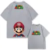 Camiseta de Manga Corta de Algodón Puro Estilo Juego Clásico Super Mario para Hombres y Mujeres Verano Tendencia Marca Holgada Hombros Descubiertos Mangas Medias