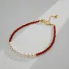 Pulsera Pequeña de Perlas de Agua Dulce y Ágata Roja, Moda de Lujo Ligero, Nuevo Estilo Chino, Pulsera de Cuentas de Nicho para Mujer