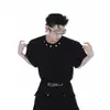 Camiseta de Manga Corta con Diseño de Logo Metálico para Hombre, Moda Americana de Primavera Marca Mamba Algodón Camiseta, Top Redondo Oversize