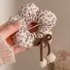 Goma para el pelo floral marrón, elegante y a la moda, con diseño de cuadros para mujer, nuevo estilo 2026, accesorio para el pelo de tela de alta calidad