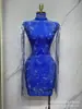 Vestido de Festa Sexy com Franjas de Lantejoulas Prateadas Luxuoso Brilhante Elegante Vestido de Socialite