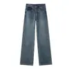 Jeans Feminino de Cintura Alta com Pernas Retas Estreitas e Largas, Cor Branco Cremoso, para Primavera e Outono, Cobre o Quadril, Tecido Macio, Costura Detalhada