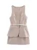 2025 Verano Nuevo Moda Europea y Americana Elegante Entallado Cintura Adelgazante Look con Cinturón Vestido Chaleco sin Mangas Falda Corta para Mujer