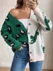 Cárdigan con Botones, Estilo Europeo y Americano Transfronterizo, Abrigo de Otoño e Invierno, Bloques de Color, Suéter de Punto Jacquard con Estampado de Leopardo, Suéter Navideño