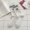 Meias Listradas Seamless de Algodão Puro Estilo Coreano Ins para Mulheres, Meias de Cano Médio, Modelos de Primavera e Outono, Meias Largas Fofas Estilo Academia de Cachorros