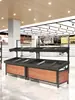 Prateleira de Frutas Yonghui Supermercado Exibição Aço Madeira Ilha Prateleira de Legumes Multi-Camada Ajustável Trapezoidal Plataforma Comercial