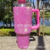 Termo de Acero Inoxidable 304 de 40 oz con Asa Tachonada de Diamantes y Popote, Taza de Hielo de Diamante para Mantener Frío, Montable en Coche