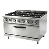 Fogão combinado para cozinha comercial, incluindo um forno para assar panelas, um forno de convecção e uma unidade de armário, com 10, 4 ou 6 queimadores