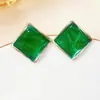 Populares en la Temporada Coloridos Azul Retro Estilo Francés Frío Cuadrados Ins Esmalte de Goteo Pin de Plata 925 Pendientes Pendientes para Mujer