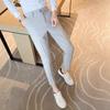 Pantalones de traje casuales para hombre, de alta gama, de primavera y verano, ajustados, de pierna pequeña, pantalones de traje colgados, pantalones de negocios a rayas, pantalones cortos
