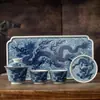 Juego de Té Xianglong Azul y Blanco Cerámica Retro China Juego de Burbuja Seca Tapa Flotante Taza de Té Bandeja de Té Souvenir de Negocios