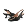 Sandalias de Tacón Alto de Temporada en Stock con Punta Cuadrada, Hebilla Metálica, Espalda Abierta, Punta Cerrada, Tacón Grueso, Sandalias de Tacón Alto Cómodas para Mujer