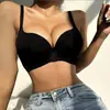 Sutiã push-up sem costura estilo europeu e americano, tamanho grande, suporte macio, cobertura lateral dos seios, anti-queda, sem aro, lingerie confortável e respirável para mulheres