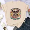 Camiseta Casual Criativa Cartoon 180g Transfronteiriça Gola Redonda Retrô Camiseta com Estampa de Panda Engraçada Fofa para Mulheres