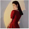Nuevo Modelo 2026 de Vestido de Noche que se Puede Usar Casual, Elegante Vestido de Dama de Honor, Vestido Borgoña para Personas Bajas