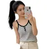 Top de Malha Camisola de Verão com Listras Pura Desejo Slim Fit Emagrecedor Sem Mangas Peça de Sobrepor Versátil para Meninas