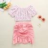 Nuevo Conjunto de Verano para Niñas Top Floral de Manga Corta Falda Corta Conjunto de 2 Piezas Moda Ropa Infantil para Niñas Comercio Exterior YZTZC
