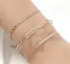 Nuevo Pulsera de Oro de 14K Estilo Ins de Amazon Pulsera de Zirconia Cadena de Perlas Millet Pulsera de Tres Piezas Tendencia Elegante