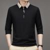 Explosões de Comércio Exterior Transfronteiriço Primavera e Outono Camisa Polo Masculina de Manga Comprida Masculina Negócios Colarinho Tesoura Cor Sólida Camiseta Básica Lapp Masculina