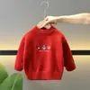 0361 Suéteres de Otoño e Invierno para Niños, Nuevas Prendas de Punto Elegantes de Invierno para Niños, Ropa Roja Festiva de Saludo de Año Nuevo para Niñas
