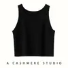 Colete de cashmere, novo estilo outono e inverno para mulheres, corte justo, canelado, gola redonda, sem mangas, cor sólida, camada interna de malha macia