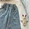 Jeans Casuales de Dibujos Animados Nuevos para Niñas para Primavera y Otoño 2026 con Bordado de Gato Lindo, Pantalones Rectos Modernos