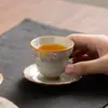 Taza de té de cerámica Ru kiln con flor de cerezo pintada a mano, taza de maestro, taza individual para juego de té kung fu, taza de té de alto valor estético para uso doméstico