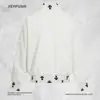 Cárdigan con Estampado de Letras Sudadera de Cuello Alto para Hombre Primavera Moda Callejera Americana Casual Holgada Chaqueta de Manga Larga Rayada