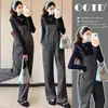 Em Estoque Outono e Inverno 2025 Moda Gestante Versão Coreana Solto Tamanho Grande Macacão Gestante Fashion + Suéter Básico Conjunto Gestante