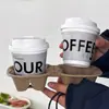Taza de Café Taza de Papel Desechable para Café con Tapa Grabada Grabada Caliente Negra Engrosada para Llevar Bebida Caliente Comercial al por Mayor