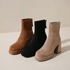 Botas de Tacón Grueso para Mujer 2024 Nuevo Estilo Británico Otoño e Invierno Impermeables Plataforma Tacones Altos con Faldas Botines Ajustados