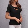 2026 Ropa de Mujer Transfronteriza Europea y Americana Verano Nuevo Color Sólido Cuello en V Empalmado Sexy Ajustado Moda Camiseta Top