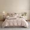 Juego de cuatro piezas de algodón jacquard de alta gama, ultrasuave, lavado, apto para la piel, funda de edredón suave y sedosa para cama de 1.8 m, sábana plana y sábana bajera