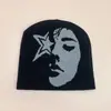 Novo chapéu de malha com estampa facial estilo europeu e americano transfronteiriço para homens e mulheres quente nicho personalidade casual chapéu de lã atacado