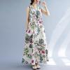 Plus size Tesão MM2022 Verão Barriga Cobrindo Estilo Étnico Emagrecimento Simples Emagrecimento Estampado Arte Boêmia Algodão e Vestido de Linho