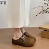 Zapatos tipo Birkenstock de cuero genuino con suela gruesa y suela blanda que son cómodos de llevar, mocasines sin cordones, zapatos de un solo uso fáciles de poner, mules mules de media pantufla de punta cerrada